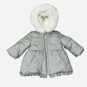 NWT New 3 Pommes Baby Girl Grey Parka Jacket Made In France Size 3/6 Months
